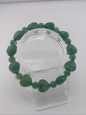 Genuine Green Strawberry Quartz Carved Heart Bracelet - Natural Healing & Love